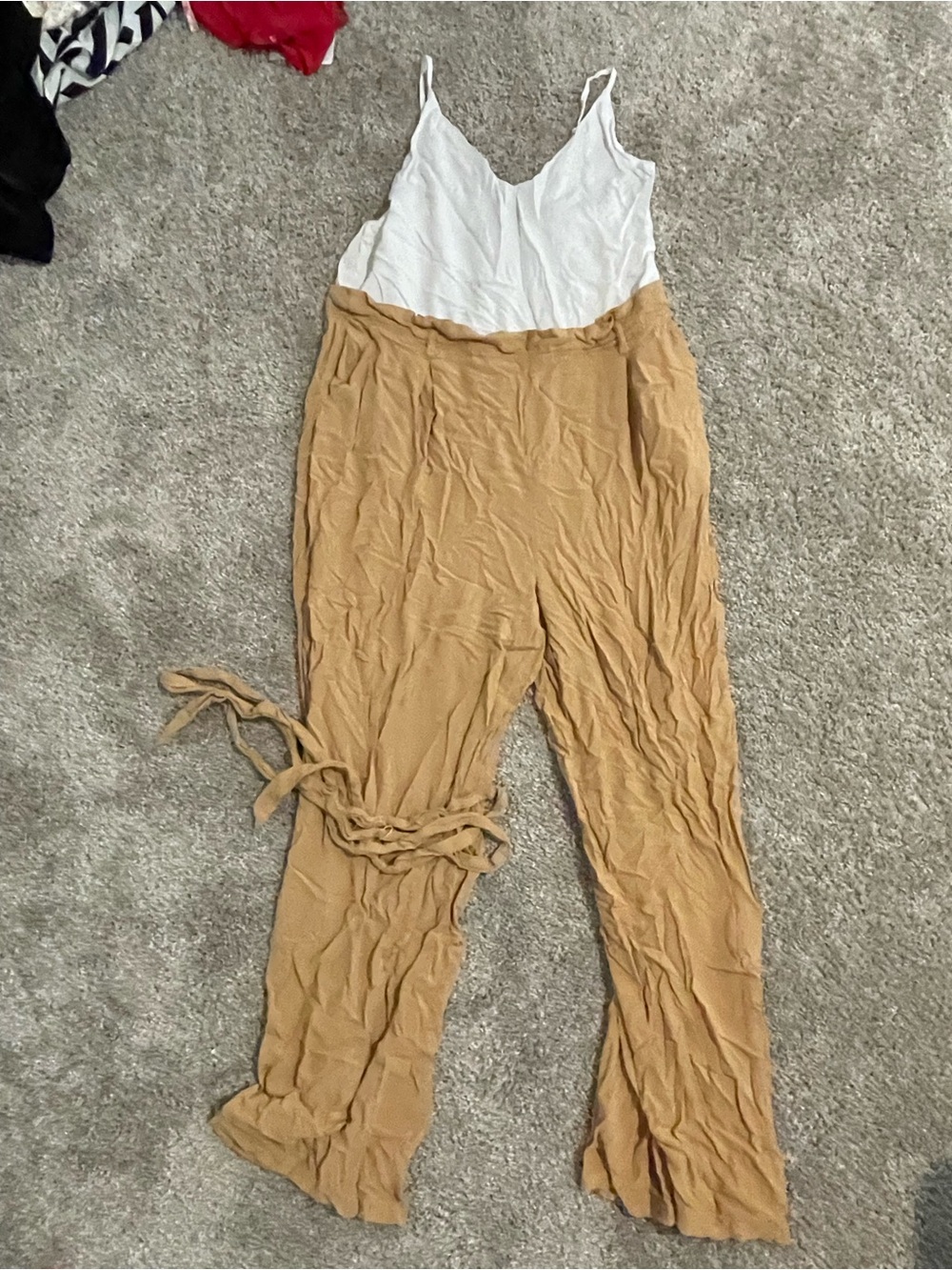 Women's Two-Tone Jumpsuit in White and Camel